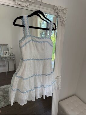 Altar'd State White Eyelet Dress with Pale Blue Ric Rac
